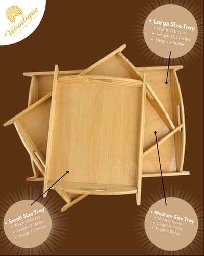 3 in 1 Premium Wooden Tray Set (S, M, L) – Box Packed