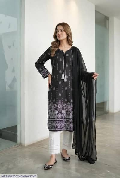 Pcs Women's Stitched Arabic Lawn Block Printed