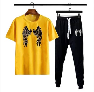 Men's Wing Graphic Track Suit Yellow Black Cotton Medium to XL