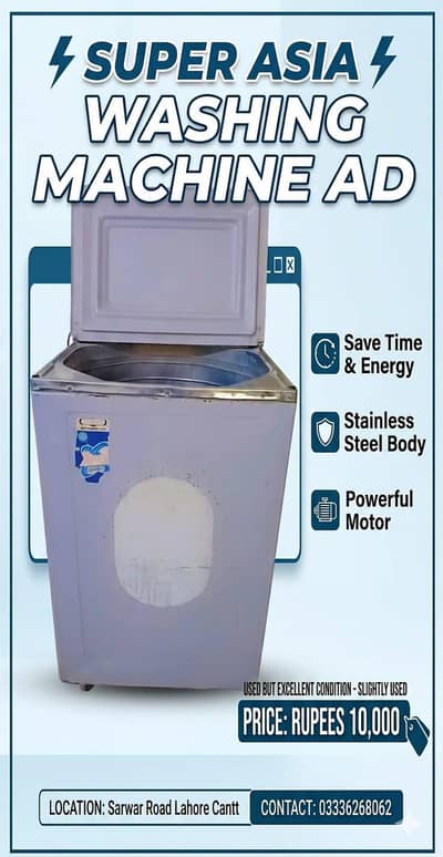 Heavy Duty Super Asia Washing Machine for Sale – Rs 10,000