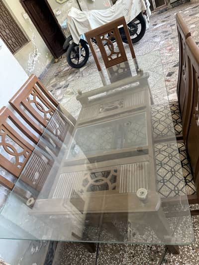 6 seator dinning table set glass top