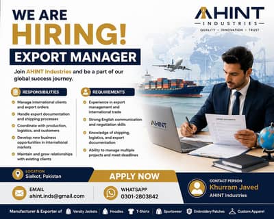 WE ARE HIRING – EXPORT MANAGER