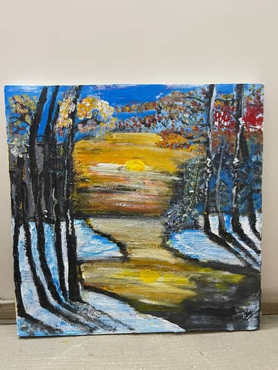 Sunset Secnery Painting - Canvas painting - Hand Made Paiting For Sale