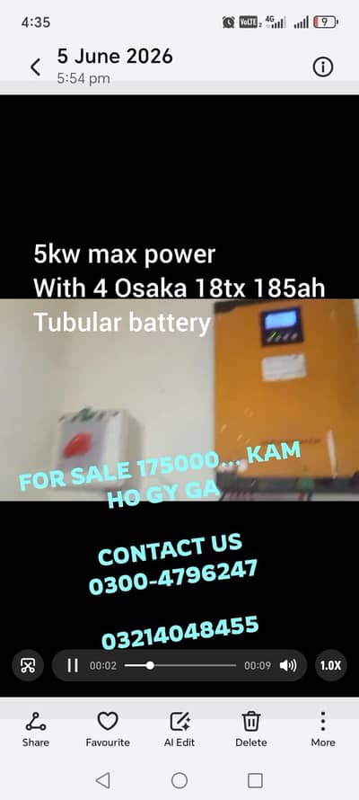 5kw inverter with 4 battery's tubular 18tx 185ah