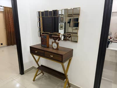 wooden console with mirror (no decorations included)