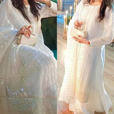  Elegant White Long Shirt with Full Flare Plazo for Sale 