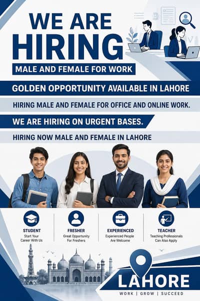 we are hiring male and female for work.