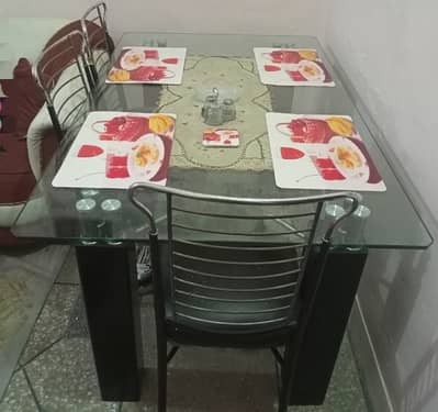 Elegant 4-Seater Double Glass Dining Table Set