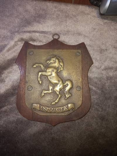 Vintage Invicta British Car Brass Emblem Wooden Plaque - Collectible