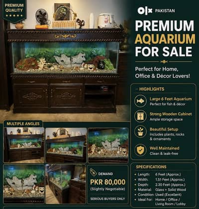 Premium Aquarium Setup 6ft Long – Ideal for Home, Office or Lobby