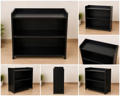 Black Wooden Book Rack – 3 Shelves – Good Condition