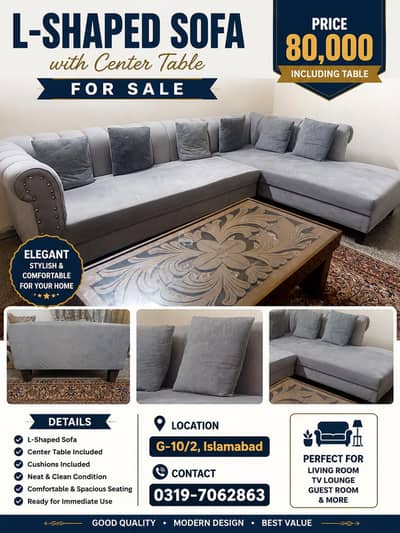 L shaped sofa with table