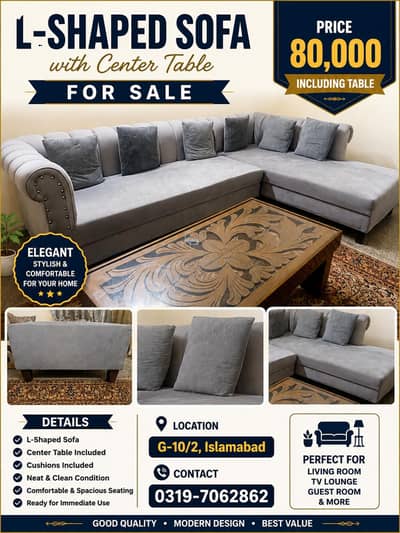 L shaped sofa with table