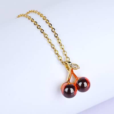 Trendy cherry necklace/ gold chain/ unbreakable