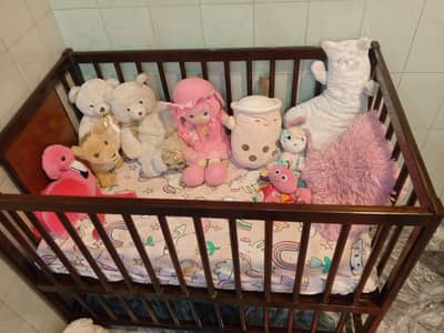 100% solid wooden baby cot with Mattress and 3 bed sheets