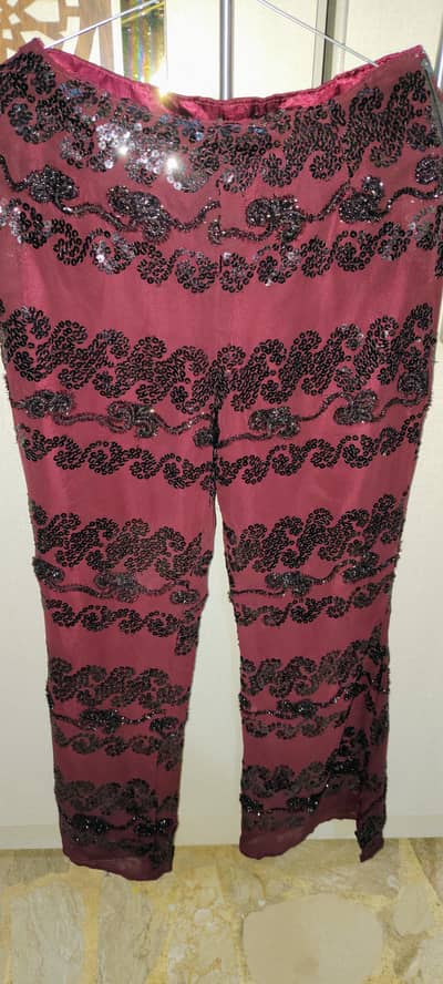 Glamorous Maroon Bell Bottom Pants | Sequence Work | Party Wear