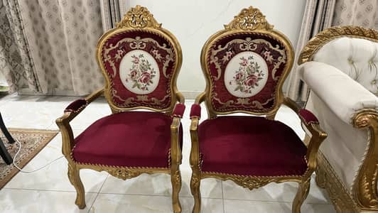 Drawing room chairs set solid wood frame