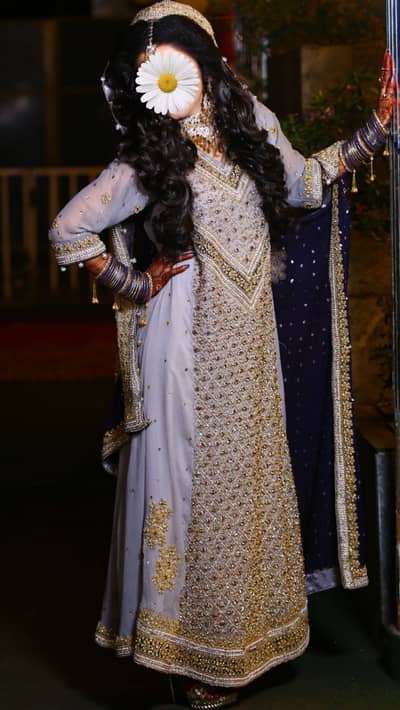 Waleema Heavy Embroidered Maxi with Dupatta – Grey & Navy Blue