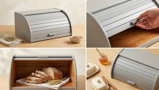 Luxury Imported Wooden Bread Box / Kitchen Organizer (Grey)