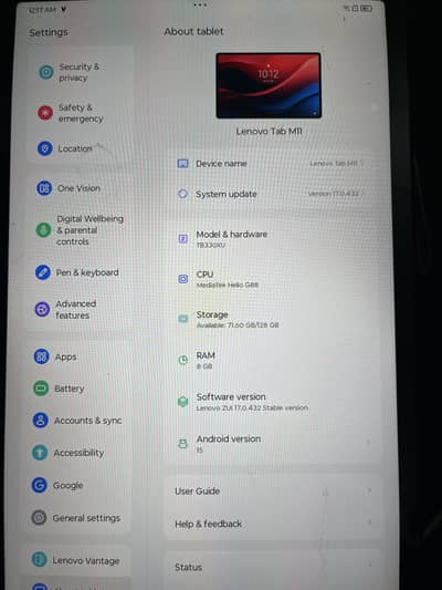 Lenovo Tab M11 Android Version 15