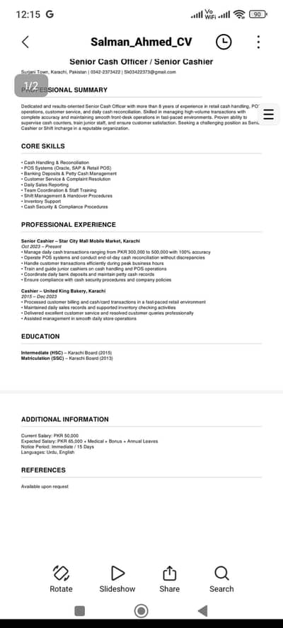 Cashier / Head Cashier / Cashier Supervisor