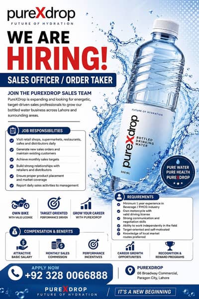 Sales Officer / Order Taker Required – Lahore