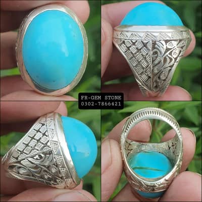 Natural Razaki Feroza Stone 925 Chandi Ring