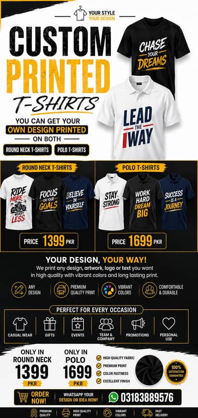 Print Your Own Design On POLO T SHIRT AND ROUND NECK T SHIRT