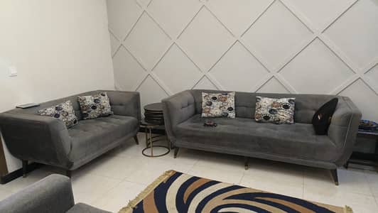 Modern Grey Velvet Sofa Set with Designer Side Tables – Excelle