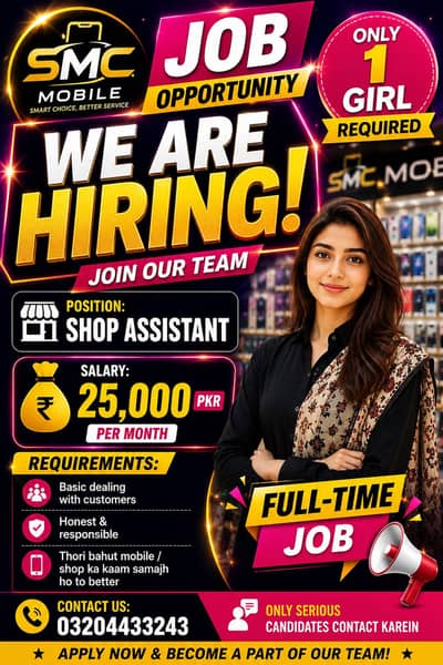 We are looking for 1 female staff [shop Assistant]