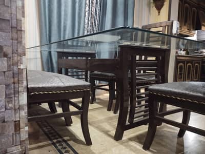 Dining Table with 6 dining chairs pure wood