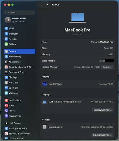 [LIKE NEW] MacBook Pro 14" M5 (10-Core CPU/GPU, 16GB, 512GB) Silver