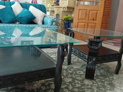 3 - piece solid wood & glass table set(Centre Table +2 Side table)