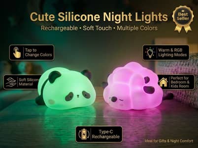 Cute Silicone Night Light Panda & Sheep – Rechargeable RGB LED Lamp