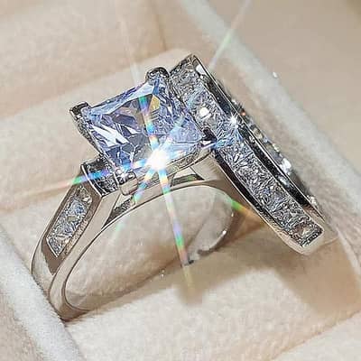 Premium Princess Cut Zircon Ring Set – Bridal Jewelry