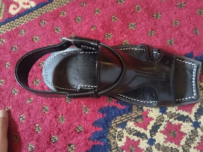Original Black Leather Peshawari Chappal Size 9 – Handmade