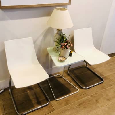 Premium Imported White Chairs and Side Table set (White Theme)