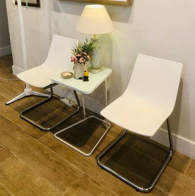 Premium Imported White Chairs and Side Table set (White Theme)