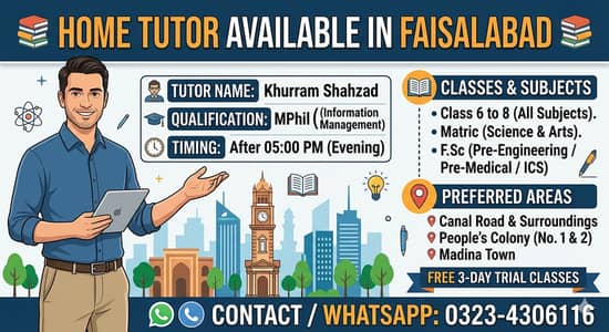 Professional MPhil Home Tutor Available - Canal Road / People's Colony