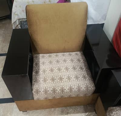 1-2-3-Seater Sofa with Wooden Side Arms  for Sale in Good Condition