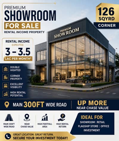 126 Sq. Yd Corner Double Heighted Showroom for Sale | Main 300 Ft Road, Up More Near Chase Value