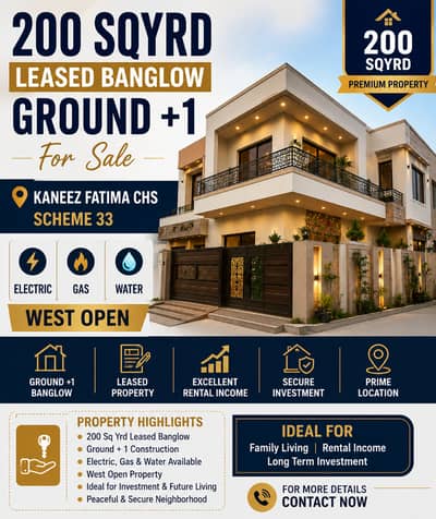 200 SQYD Leased Ground + 1 Bungalow for Sale | West Open Corner | Kaneez Fatima CHS Scheme 33 Karachi