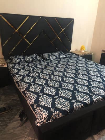 double bed & side tables material wooden and vellvet