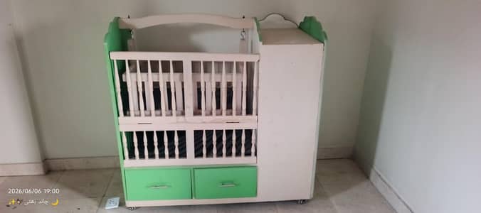 Baby Cot wooden jhula with bed