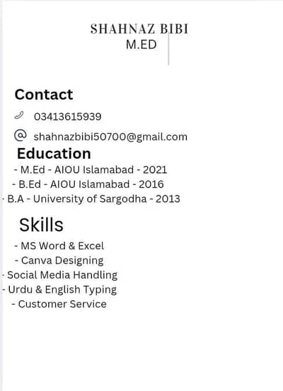 M. ED Se professional CV - RS 300 only