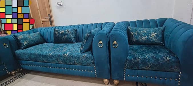 blue velvet sofa