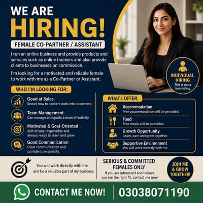 Female Co-Partner / Assistant Required