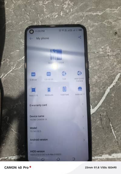 Tecno Camon 16 (6GB RAM, 128GB Storage). Condition: 10/10