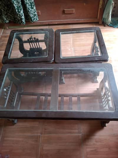 Old pure wood center glass tables
