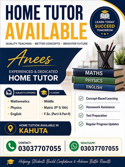 Tutors Available for evening Coaching Classes, Home and Academies.